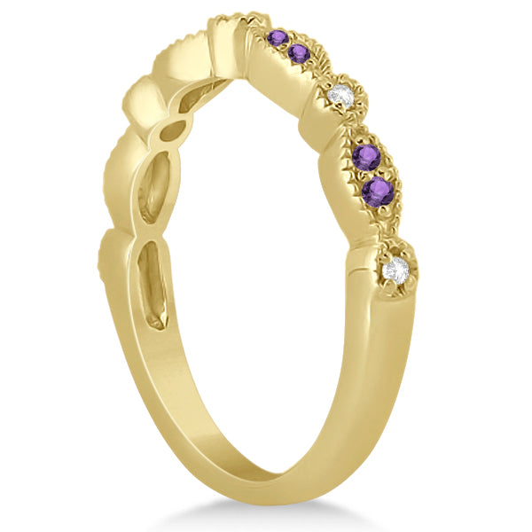 Marquise and Dot Amethyst & Diamond Bridal Set 14k Yellow Gold 0.49ct