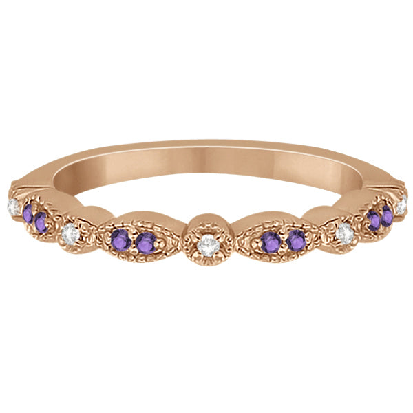 Marquise & Dot Amethyst Diamond Ring Band 14k Rose Gold 0.25ct