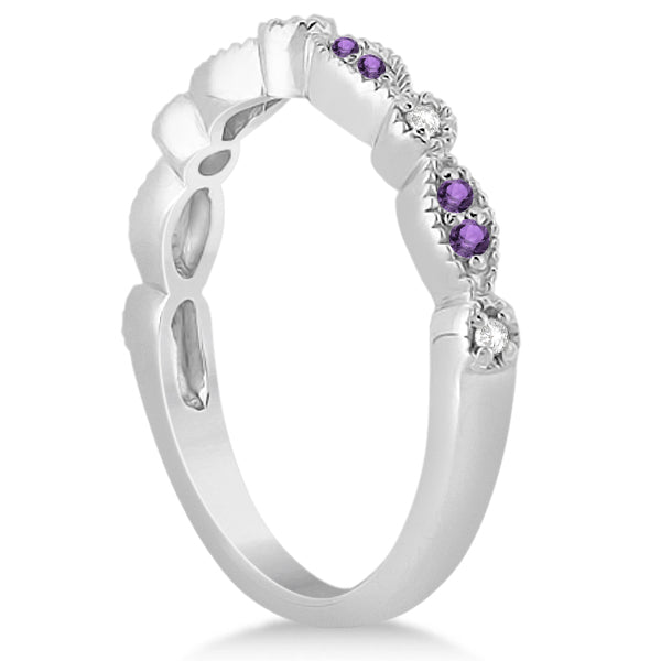 Marquise & Dot Amethyst Diamond Ring Band 18k White Gold 0.25ct