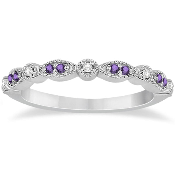 Marquise & Dot Amethyst Diamond Ring Band 18k White Gold 0.25ct