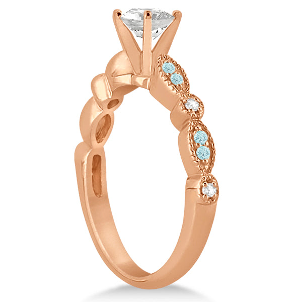 Marquise Aquamarine Diamond Engagement Ring 14k Rose Gold 0.24ct