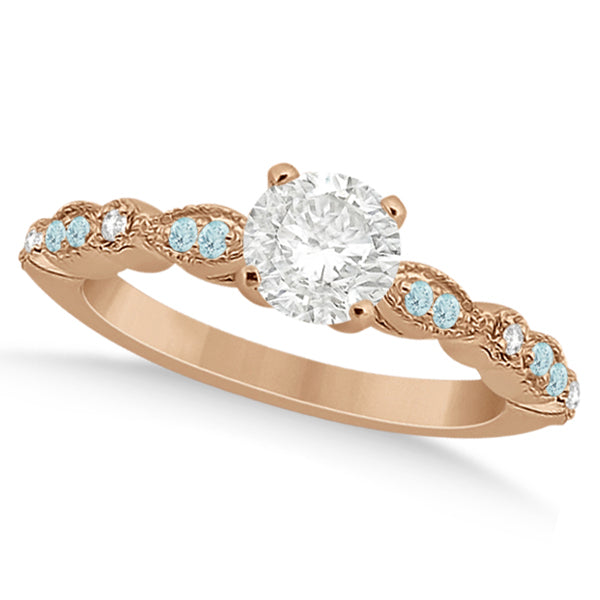 Marquise Aquamarine Diamond Engagement Ring 14k Rose Gold 0.24ct