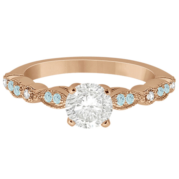 Marquise Aquamarine Diamond Engagement Ring 14k Rose Gold 0.24ct