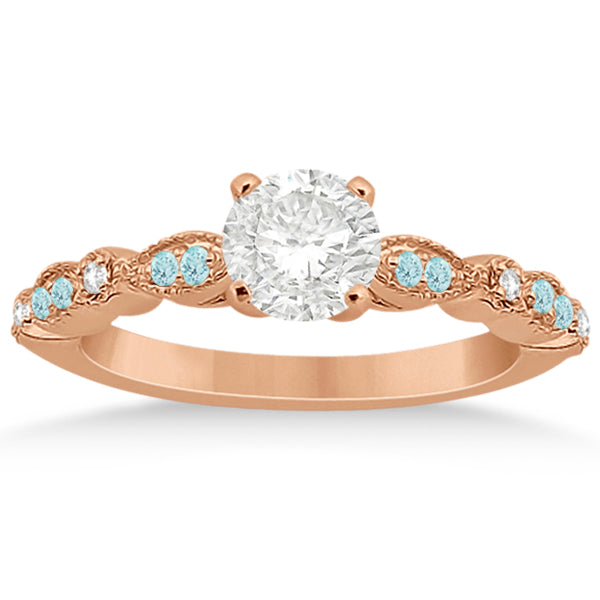 Marquise Aquamarine Diamond Engagement Ring 18k Rose Gold 0.24ct
