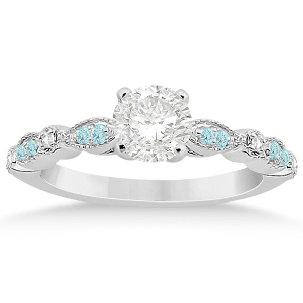 Marquise Aquamarine Diamond Engagement Ring 18k White Gold 0.24ct