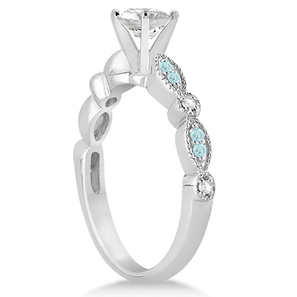 Marquise Aquamarine Diamond Engagement Ring 18k White Gold 0.24ct