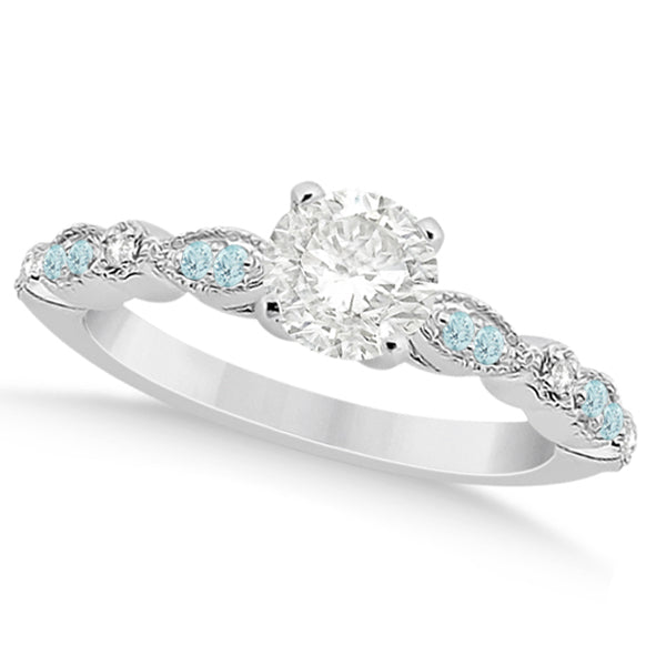 Marquise Aquamarine Diamond Engagement Ring 18k White Gold 0.24ct