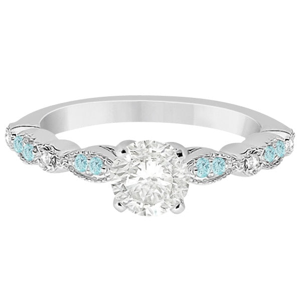 Marquise Aquamarine Diamond Engagement Ring 18k White Gold 0.24ct