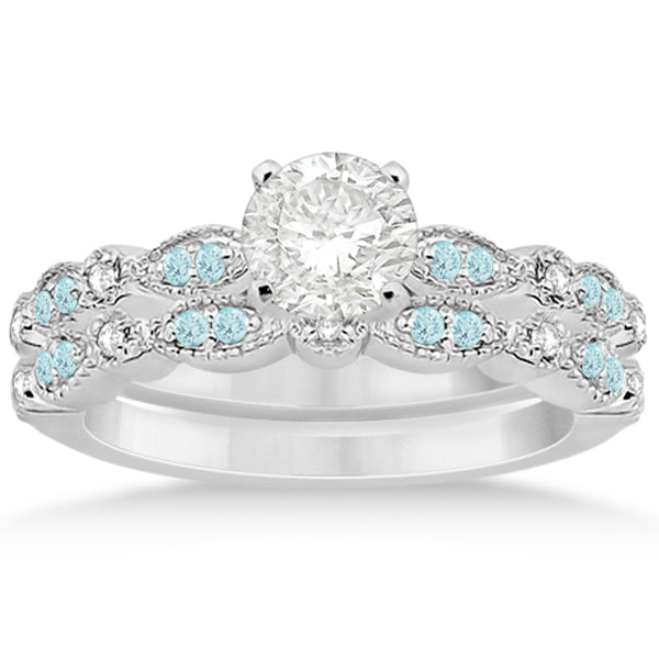 Marquise & Dot Aquamarine Diamond Bridal Set Palladium (0.49ct)