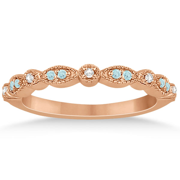 Marquise & Dot Aquamarine Diamond Wedding Band 14k Rose Gold 0.25ct