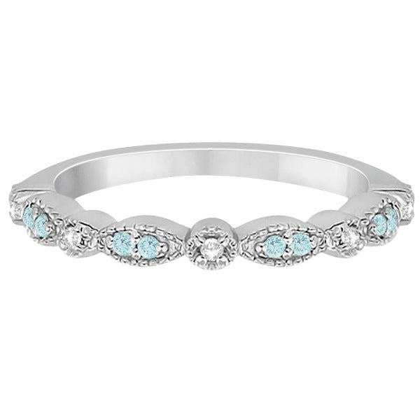 Marquise & Dot Aquamarine Diamond Wedding Band 14k White Gold 0.25ct