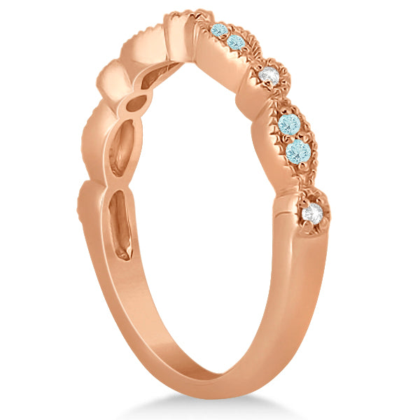 Marquise & Dot Aquamarine Diamond Wedding Band 18k Rose Gold 0.25ct