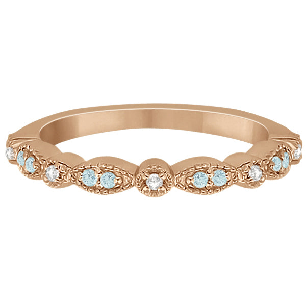 Marquise & Dot Aquamarine Diamond Wedding Band 18k Rose Gold 0.25ct