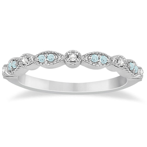 Marquise & Dot Aquamarine Diamond Wedding Band 18k White Gold 0.25ct