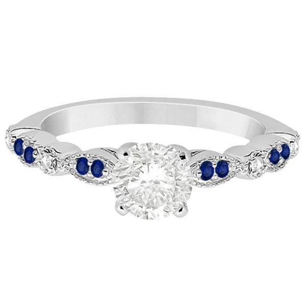 Blue Sapphire Diamond Marquise Engagement Ring 14k White Gold 0.24ct