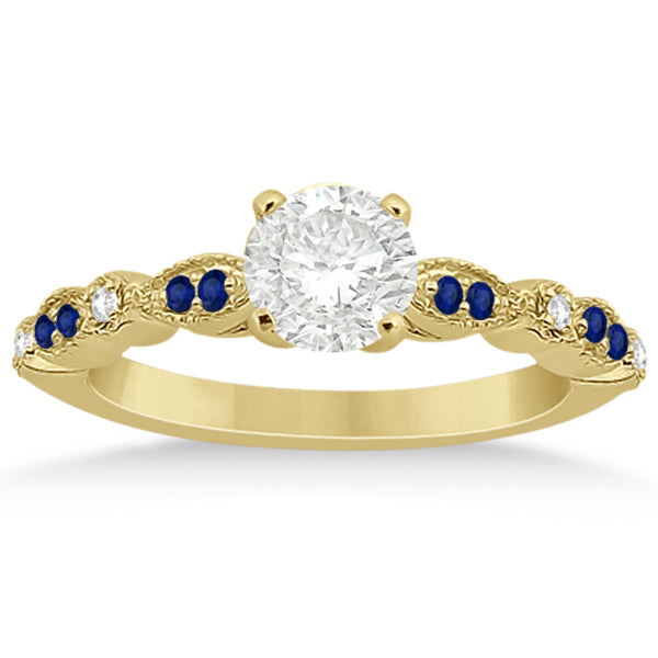 Blue Sapphire Diamond Marquise Engagement Ring 14k Yellow Gold 0.24ct