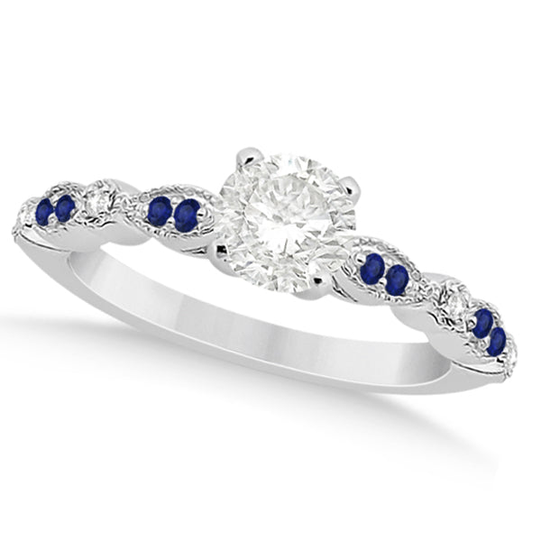Blue Sapphire Diamond Marquise Engagement Ring Palladium 0.24ct