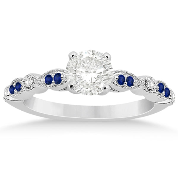 Blue Sapphire & Diamond Marquise Bridal Set 14k White Gold (0.49ct)