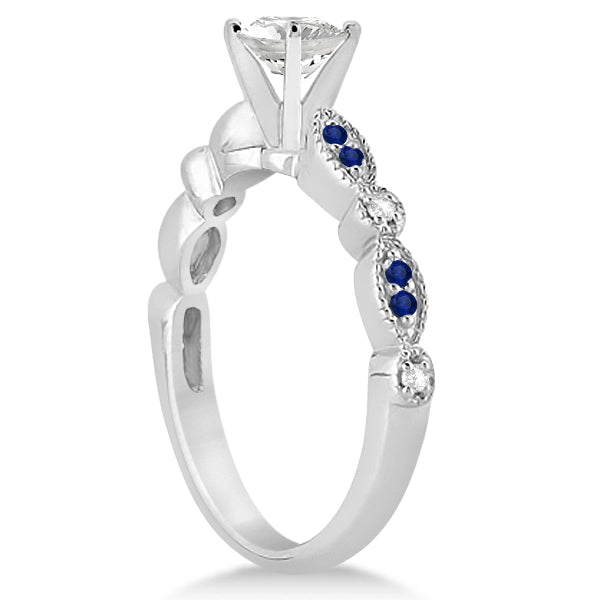 Blue Sapphire & Diamond Marquise Bridal Set 14k White Gold (0.49ct)