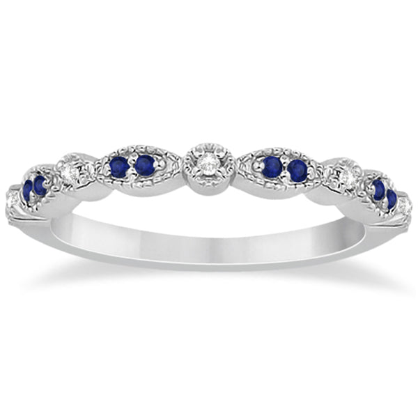 Blue Sapphire & Diamond Marquise Bridal Set 14k White Gold (0.49ct)