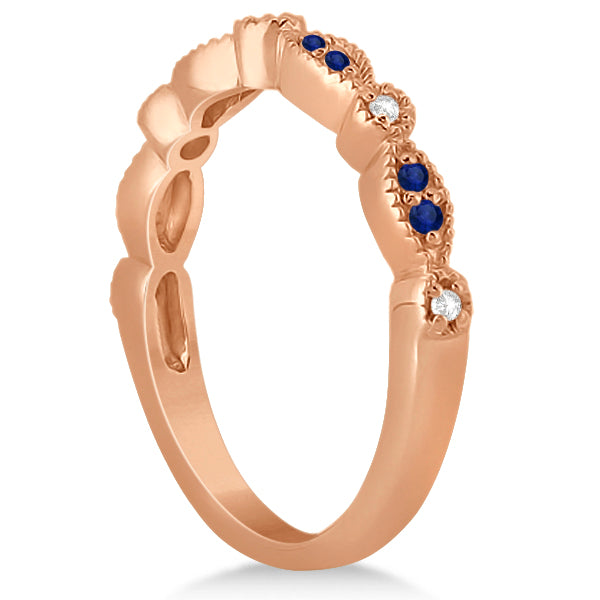Blue Sapphire & Diamond Marquise Ring Band 14k Rose Gold (0.25ct)