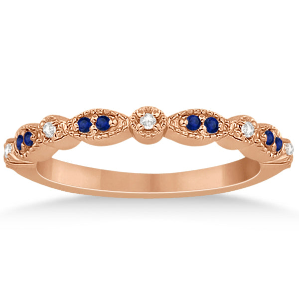 Blue Sapphire & Diamond Marquise Ring Band 14k Rose Gold (0.25ct)