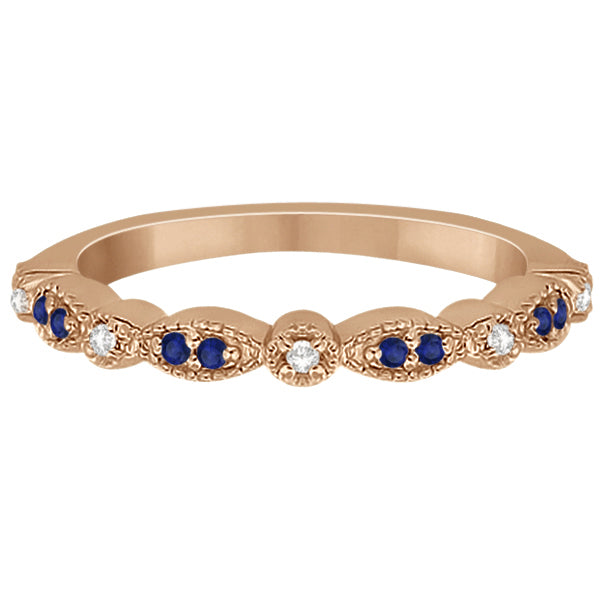 Blue Sapphire & Diamond Marquise Ring Band 14k Rose Gold (0.25ct)
