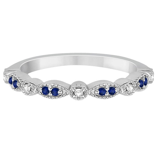 Blue Sapphire & Diamond Marquise Ring Band 14k White Gold (0.25ct)