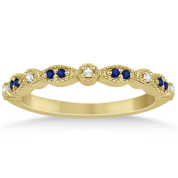 Blue Sapphire & Diamond Marquise Ring Band 14k Yellow Gold (0.25ct)