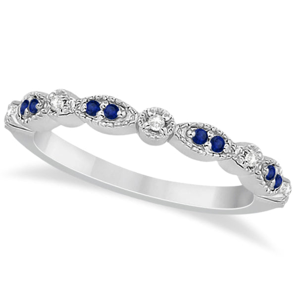 Blue Sapphire & Diamond Marquise Ring Band 18k White Gold (0.25ct)