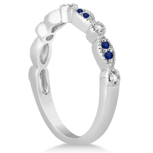 Blue Sapphire & Diamond Marquise Ring Band Platinum (0.25ct)