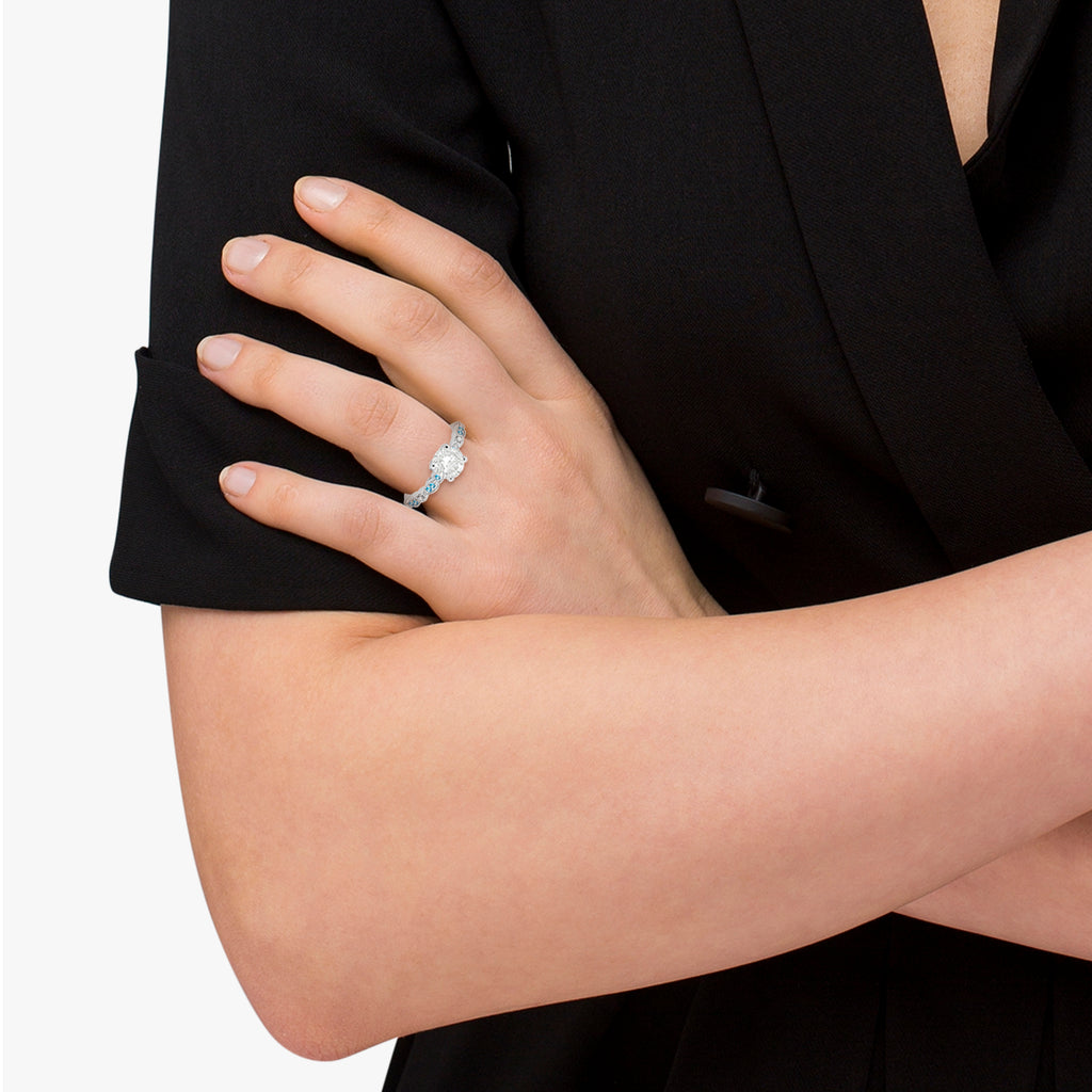 Marquise & Dot Blue Topaz Diamond Engagement Ring 14k White Gold 0.24