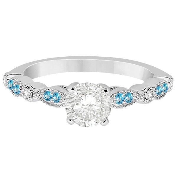 Marquise & Dot Blue Topaz Diamond Engagement Ring 14k White Gold 0.24