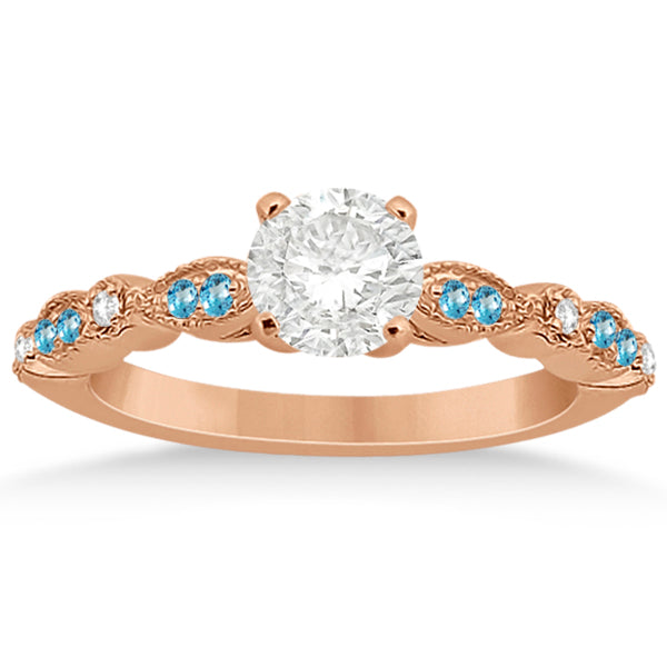 Marquise & Dot Blue Topaz Diamond Engagement Ring 18k Rose Gold 0.24