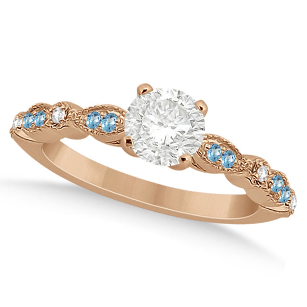 Marquise & Dot Blue Topaz Diamond Engagement Ring 18k Rose Gold 0.24
