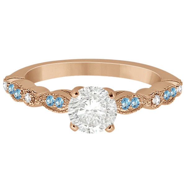 Marquise & Dot Blue Topaz Diamond Engagement Ring 18k Rose Gold 0.24