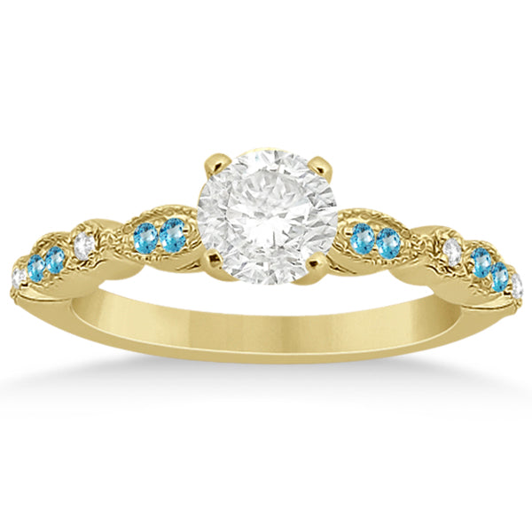 Marquise & Dot Blue Topaz & Diamond Bridal Set 14k Yellow Gold 0.49ct