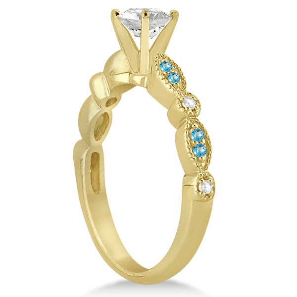 Marquise & Dot Blue Topaz & Diamond Bridal Set 14k Yellow Gold 0.49ct