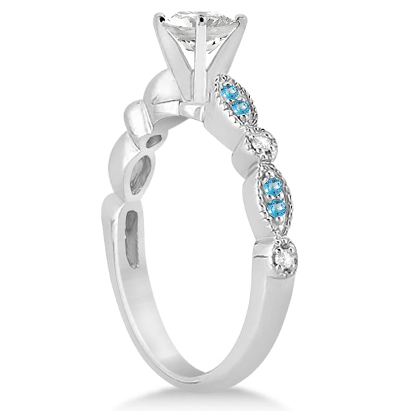 Marquise & Dot Blue Topaz & Diamond Bridal Set 18k White Gold 0.49ct