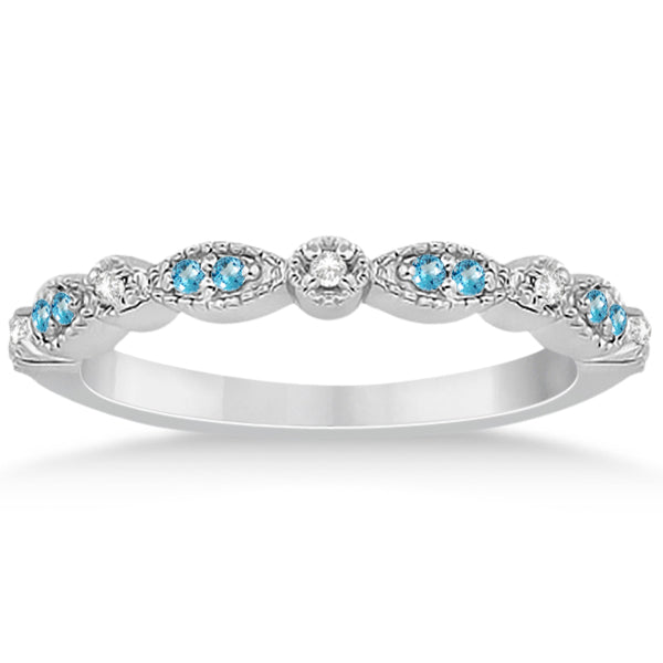 Marquise & Dot Blue Topaz & Diamond Bridal Set Platinum 0.49ct