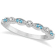 Marquise & Dot Blue Topaz & Diamond Wedding Band 14k White Gold .25ct