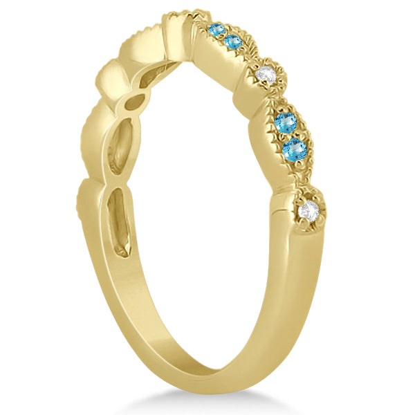 Marquise & Dot Blue Topaz & Diamond Wedding Band 14k Yellow Gold .25ct