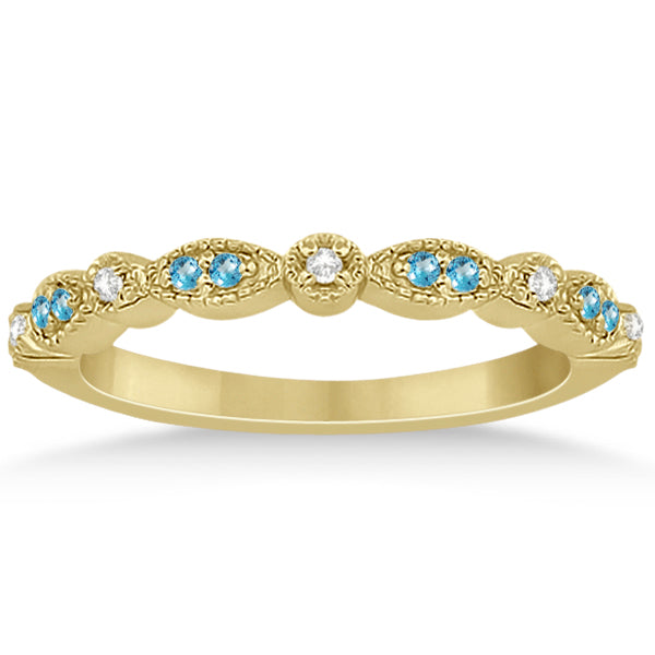 Marquise & Dot Blue Topaz & Diamond Wedding Band 14k Yellow Gold .25ct