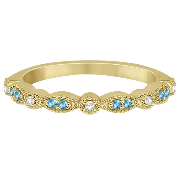Marquise & Dot Blue Topaz & Diamond Wedding Band 14k Yellow Gold .25ct