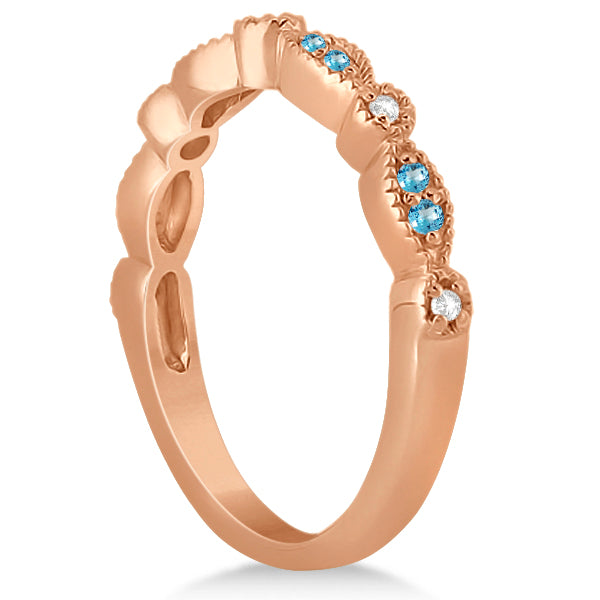 Marquise & Dot Blue Topaz & Diamond Wedding Band 18k Rose Gold .25ct