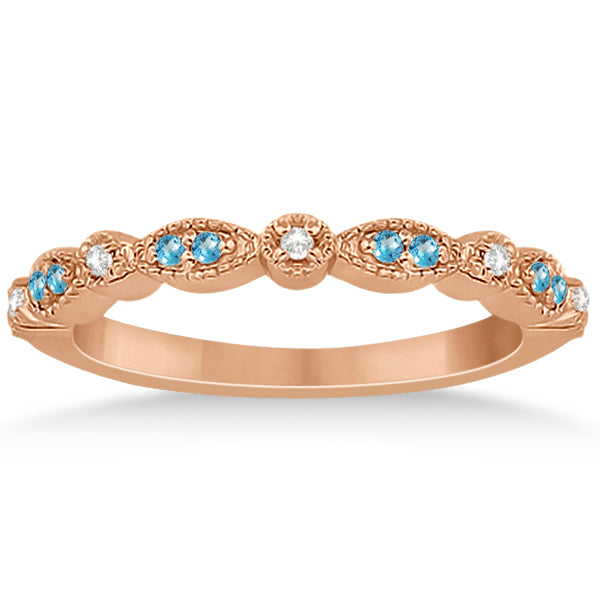 Marquise & Dot Blue Topaz & Diamond Wedding Band 18k Rose Gold .25ct