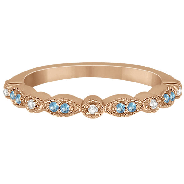 Marquise & Dot Blue Topaz & Diamond Wedding Band 18k Rose Gold .25ct
