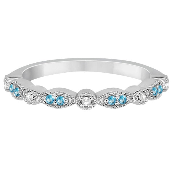 Marquise & Dot Blue Topaz & Diamond Wedding Band 18k White Gold .25ct