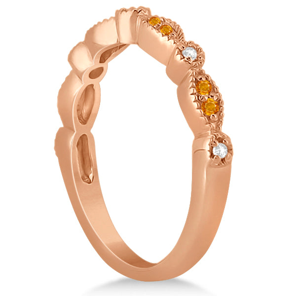 Marquise & Dot Citrine & Diamond Wedding Band 14k Rose Gold 0.25ct