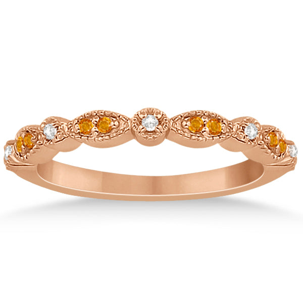 Marquise & Dot Citrine & Diamond Wedding Band 14k Rose Gold 0.25ct